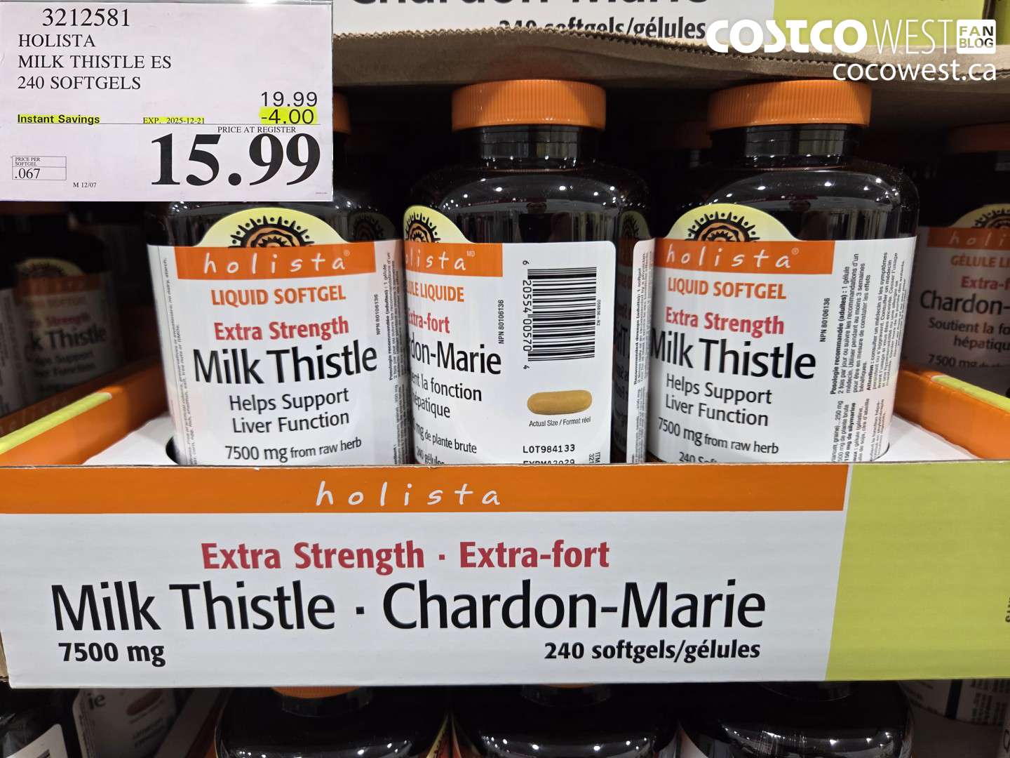 3212581 HOLISTA MILK THISTLE ES 250 mg 240 softgels ($4.00 INSTANT SAVINGS EXPIRES ON 2025-12-21) $15.99