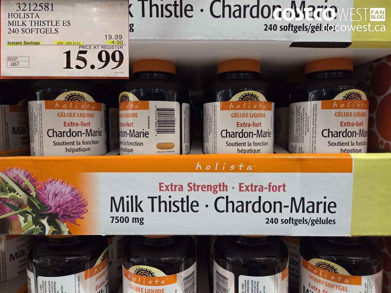 3212581 HOLISTA MILK THISTLE ES 250 mg 240 softgels ($4.00 INSTANT SAVINGS EXPIRES ON 2025-12-21) $15.99