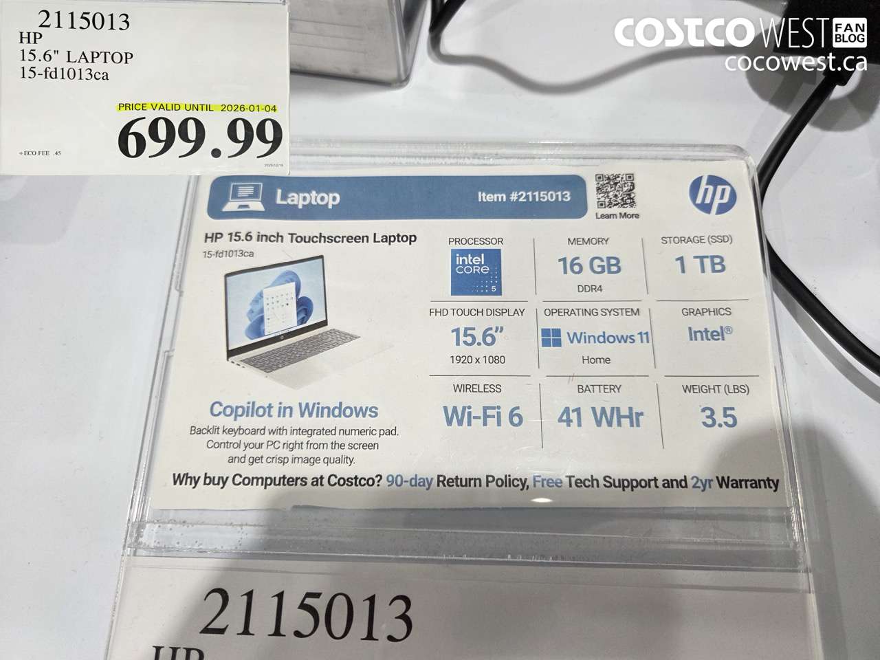 2115013 HP 15.6 LAPTOP 15-fd1013ca (EXPIRES ON 2026-01-04) $699.99