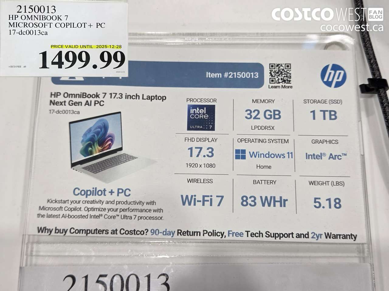 2150013 HP OMNIBOOK 7 MICROSOFT COPILOT+ PC 17-DC0013CA (EXPIRES ON 2025-12-28) $1499.99