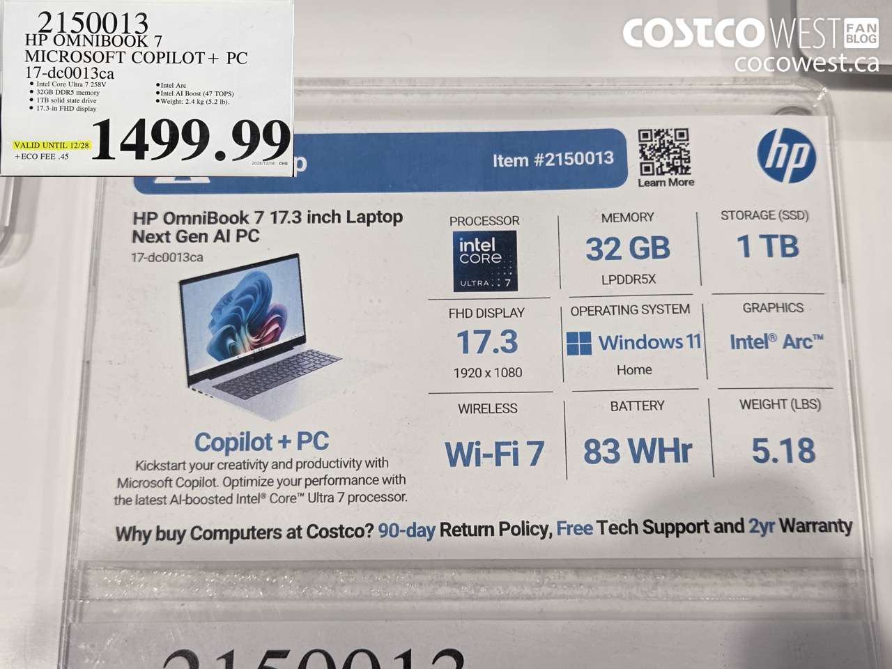 2150013 HP OMNIBOOK 7 MICROSOFT COPILOT+ PC 17-DC0013CA (EXPIRES ON 2025-12-28) $1499.99