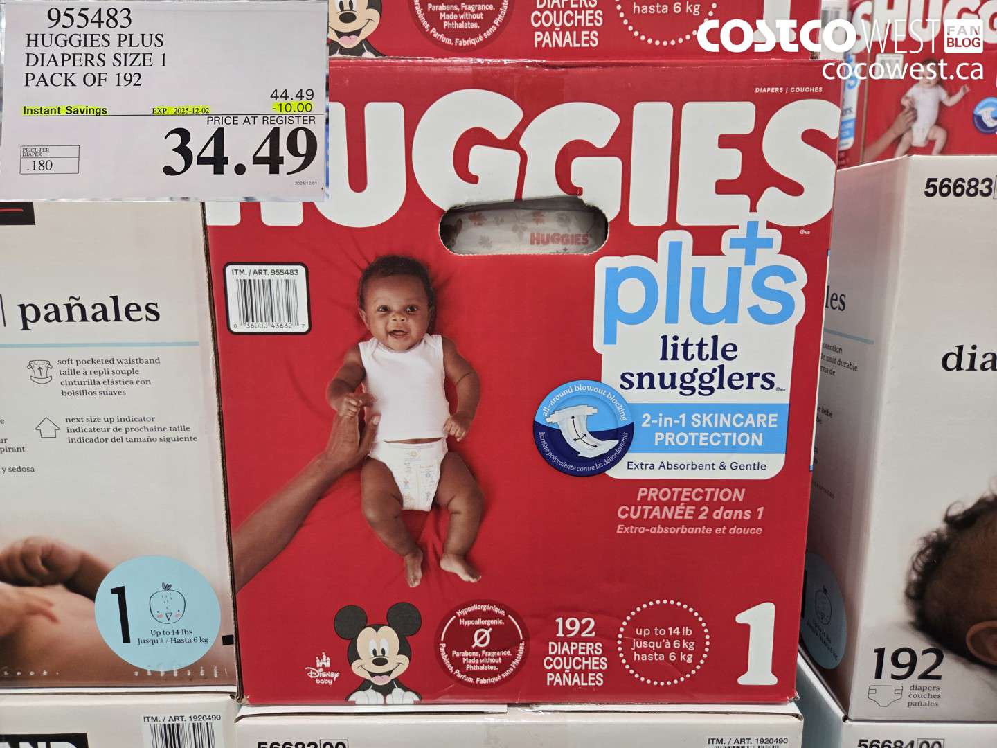 955483 HUGGIES LITTLE SNUGGLE SIZE 1 DIAPERS PACK OF 192 ($10.00 INSTANT SAVINGS EXPIRES ON 2025-12-02) $34.49