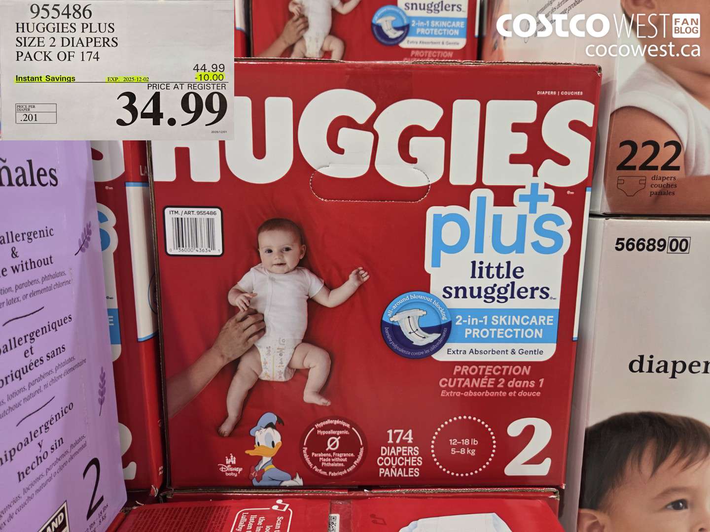 955486 HUGGIES LITTLE SNUGGLE SIZE 2 DIAPERS PACK OF 174 ($10.00 INSTANT SAVINGS EXPIRES ON 2025-12-02) $34.99