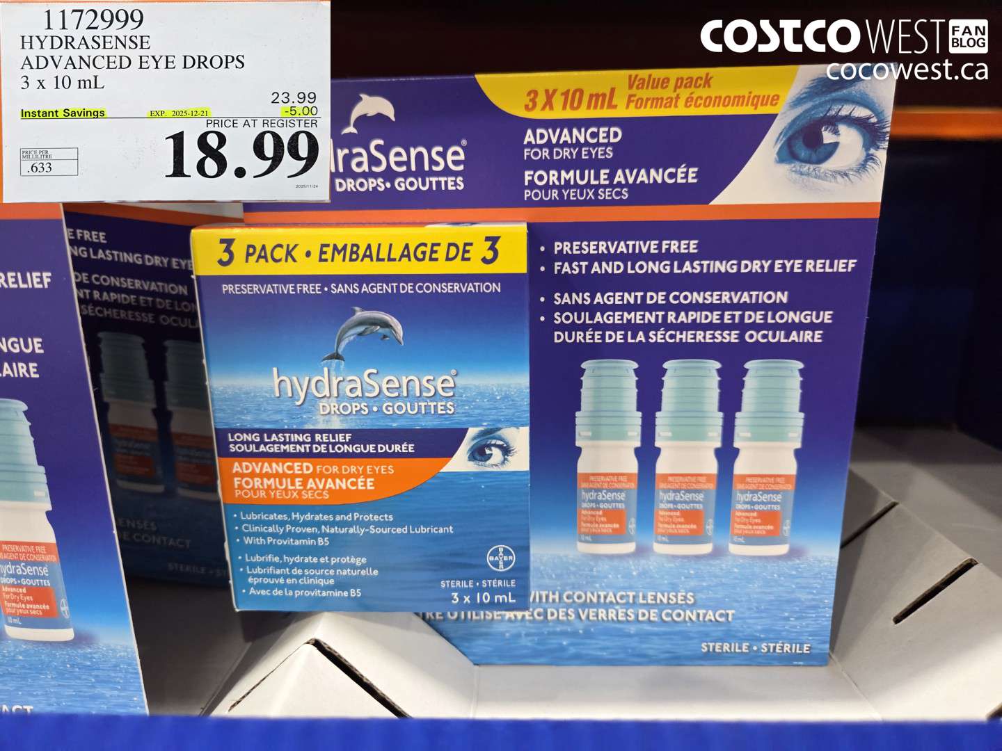 1172999 HYDRASENSE ADVANCED 3 x 10ML ($5.00 INSTANT SAVINGS EXPIRES ON 2025-12-21) $18.99