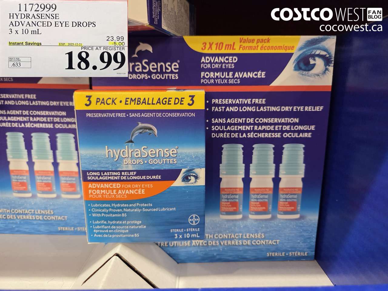 1172999 HYDRASENSE ADVANCED 3 x 10ML ($5.00 INSTANT SAVINGS EXPIRES ON 2025-12-21) $18.99