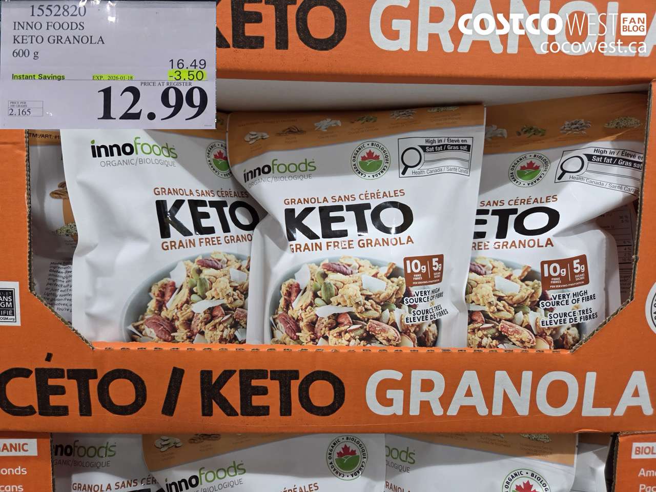 1552820 INNO FOODS KETO GRANOLA 600 g ($3.50 INSTANT SAVINGS EXPIRES ON 2026-01-18) $12.99