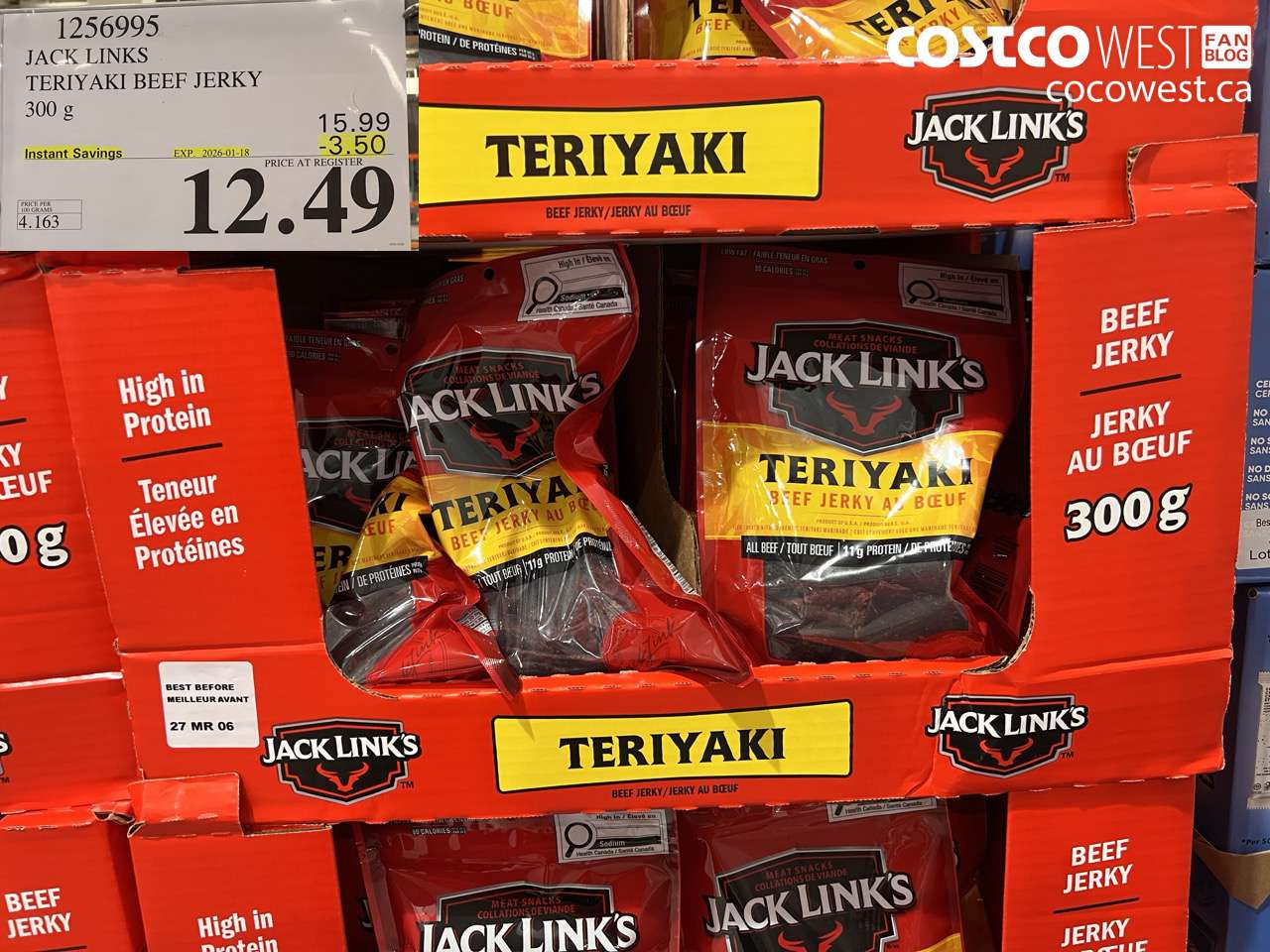 1256995 JACK LINKS TERIYAKI BEEF JERKY 300g ($3.50 INSTANT SAVINGS EXPIRES ON 2026-01-18) $12.49