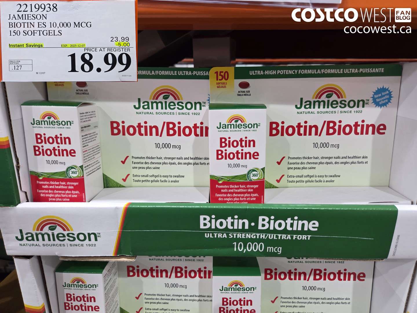 2219938 JAMIESON BIOTIN 10,000 MCG 150 SOFTGELS ($5.00 INSTANT SAVINGS EXPIRES ON 2025-12-07) $18.99