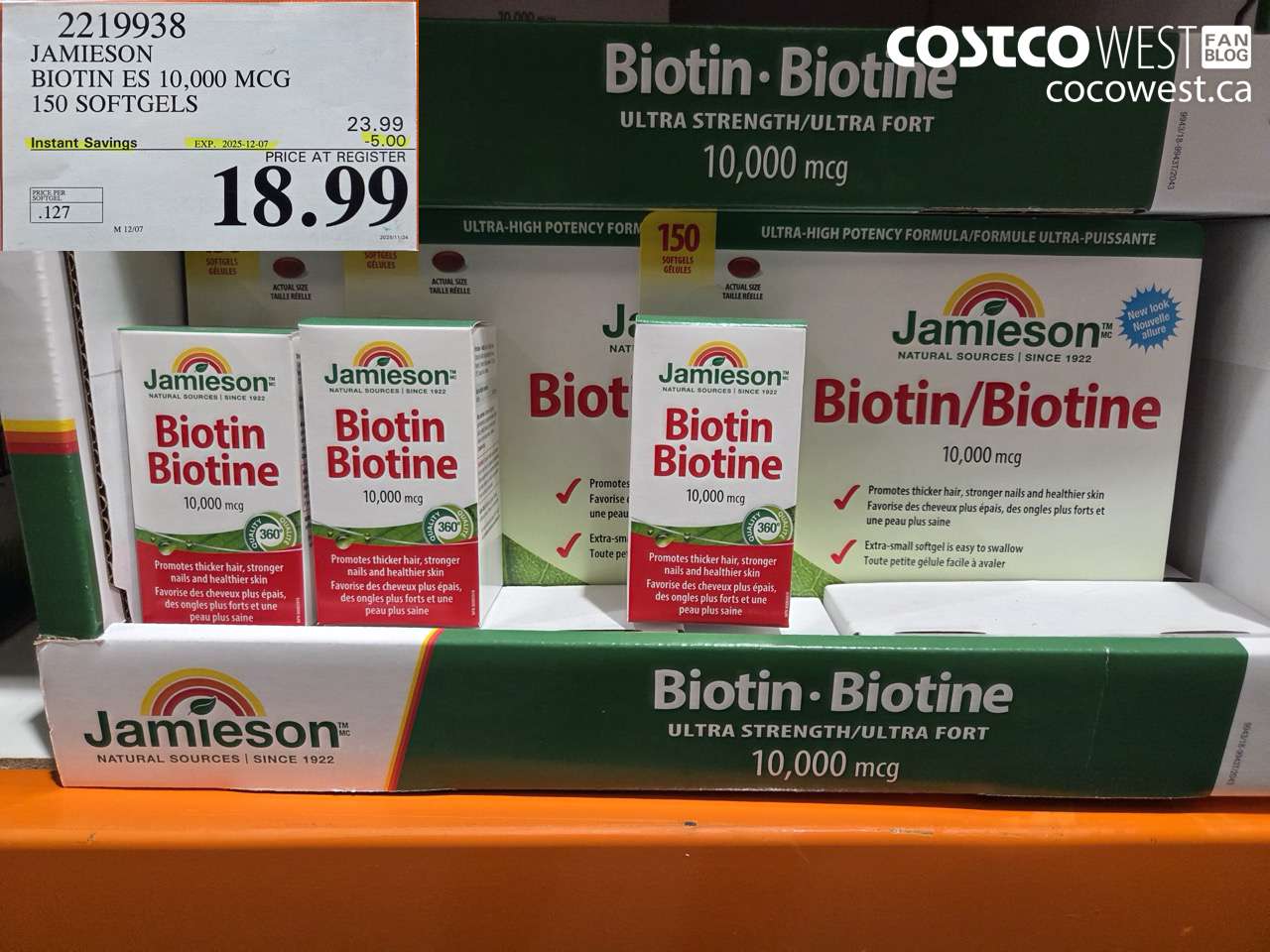 2219938 JAMIESON BIOTIN 10,000 MCG 150 SOFTGELS ($5.00 INSTANT SAVINGS EXPIRES ON 2025-12-07) $18.99