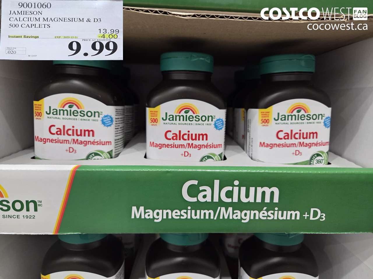 9001060 JAMIESON CALCIUM MAGNESIUM W/ VIT D 500 CAPLETS ($4.00 INSTANT SAVINGS EXPIRES ON 2025-12-21) $9.99