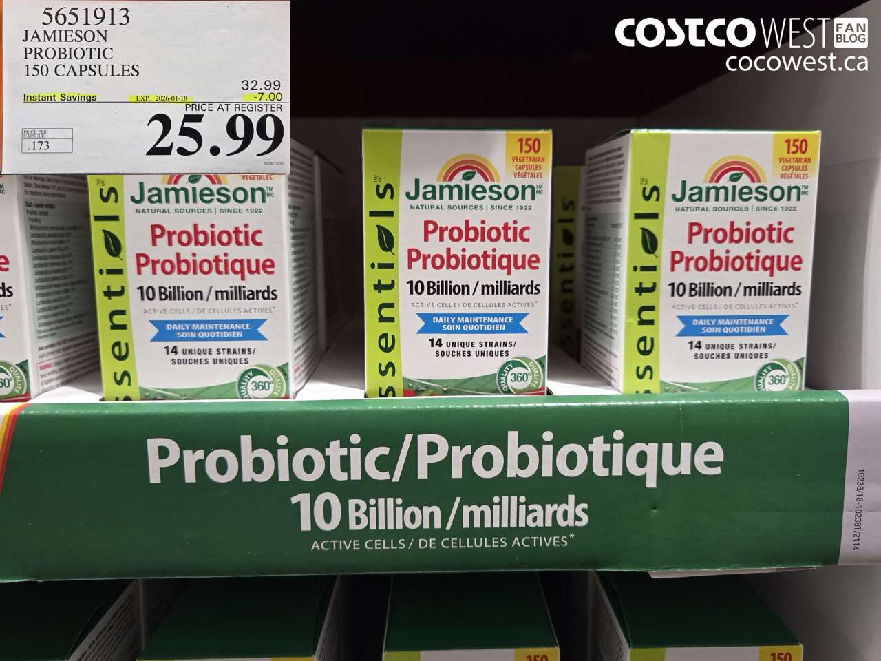 5651913 JAMIESON PROBIOTIC 10 BILLION 150 COUNT ($7.00 INSTANT SAVINGS EXPIRES ON 2026-01-18) $25.99