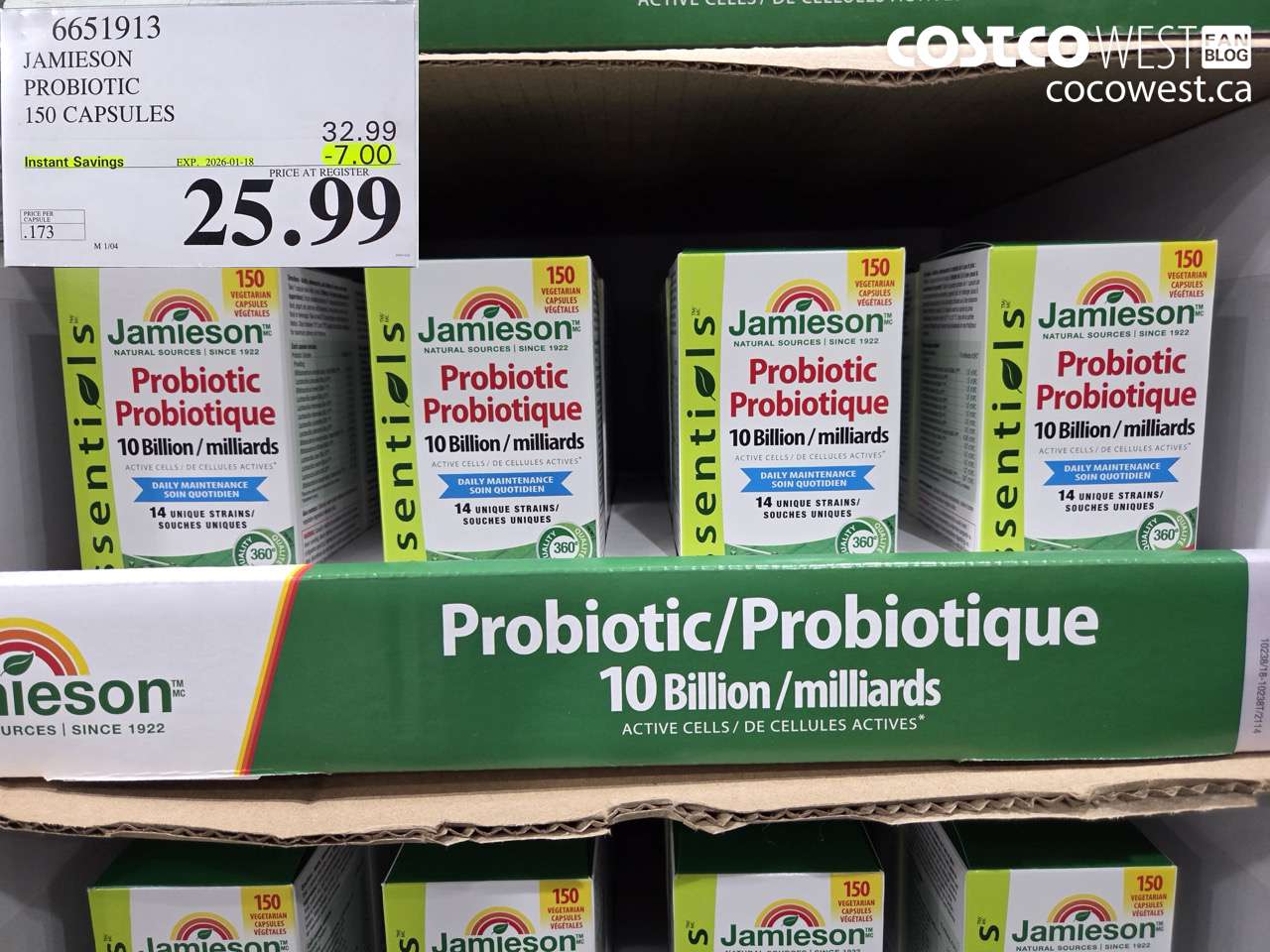 6651913 JAMIESON PROBIOTIC 150 CAPSULES ($7.00 INSTANT SAVINGS EXPIRES ON 2026-01-18) $25.99