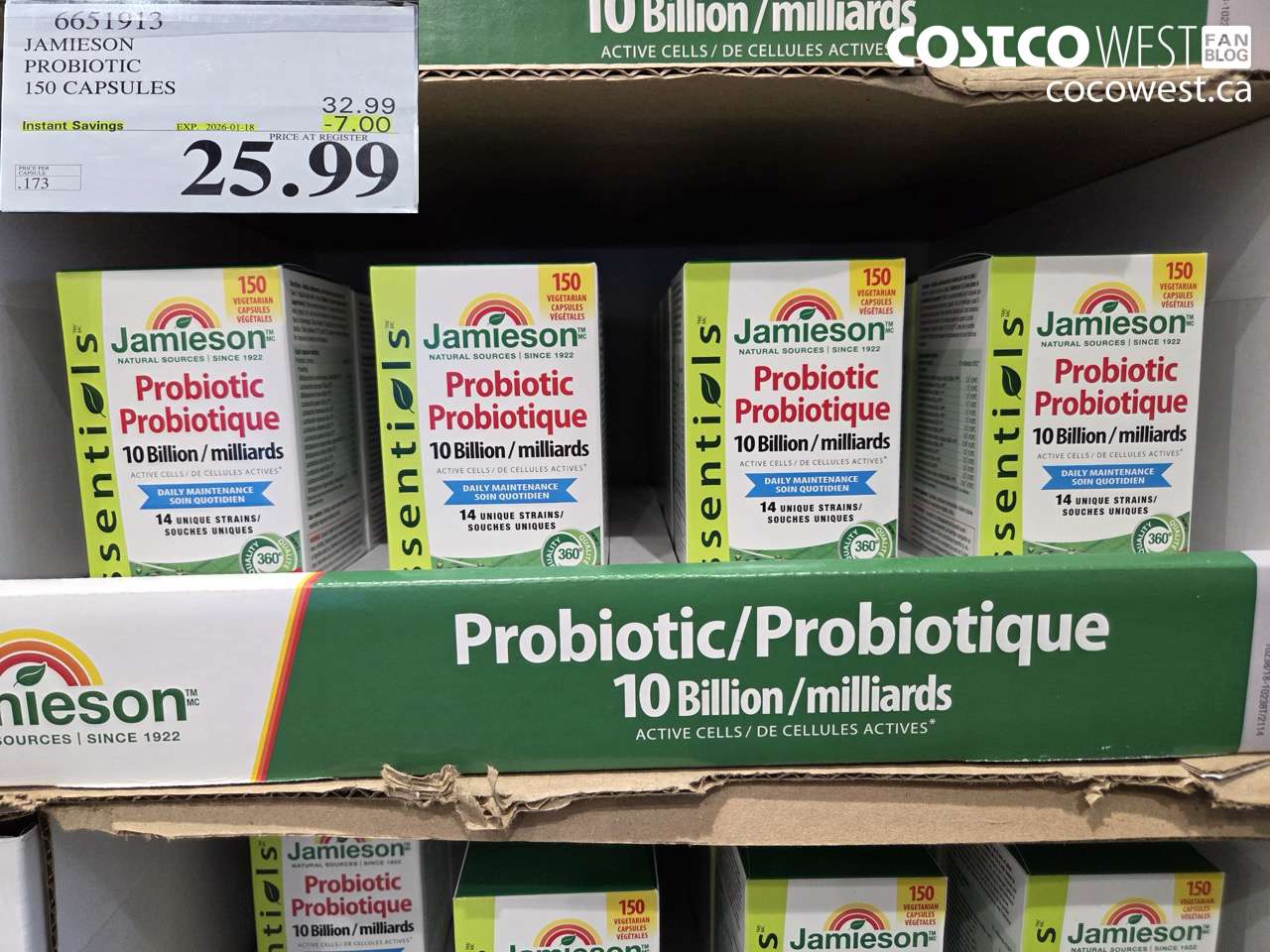 6651913 JAMIESON PROBIOTIC 150 CAPSULES ($7.00 INSTANT SAVINGS EXPIRES ON 2026-01-18) $25.99