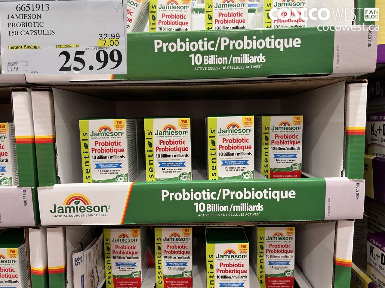6651913 JAMIESON PROBIOTIC 150 CAPSULES ($7.00 INSTANT SAVINGS EXPIRES ON 2026-01-18) $25.99