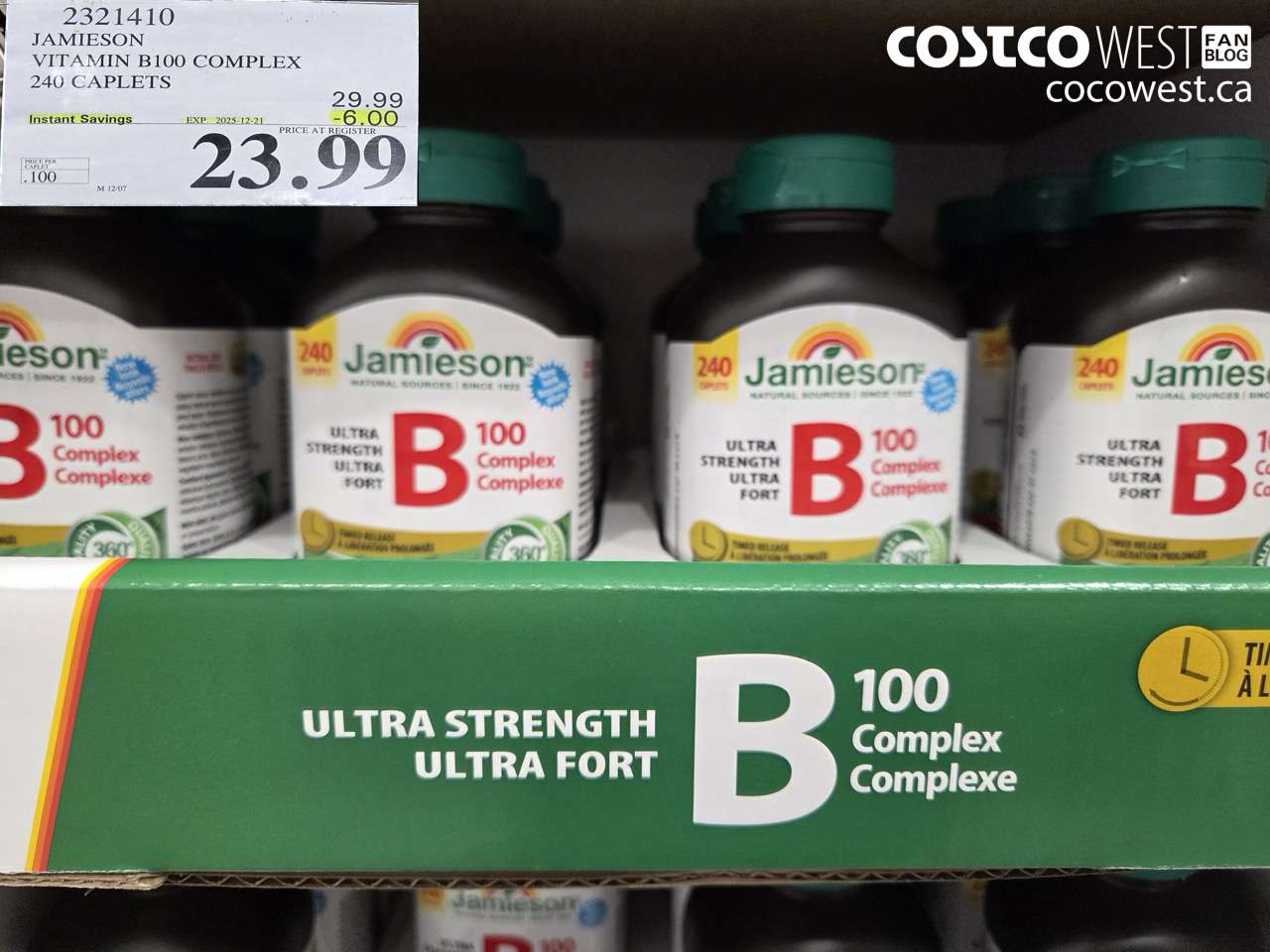 2321410 JAMIESON VITAMIN B100 COMPLEX 240 CAPLETS ($6.00 INSTANT SAVINGS EXPIRES ON 2025-12-21) $23.99