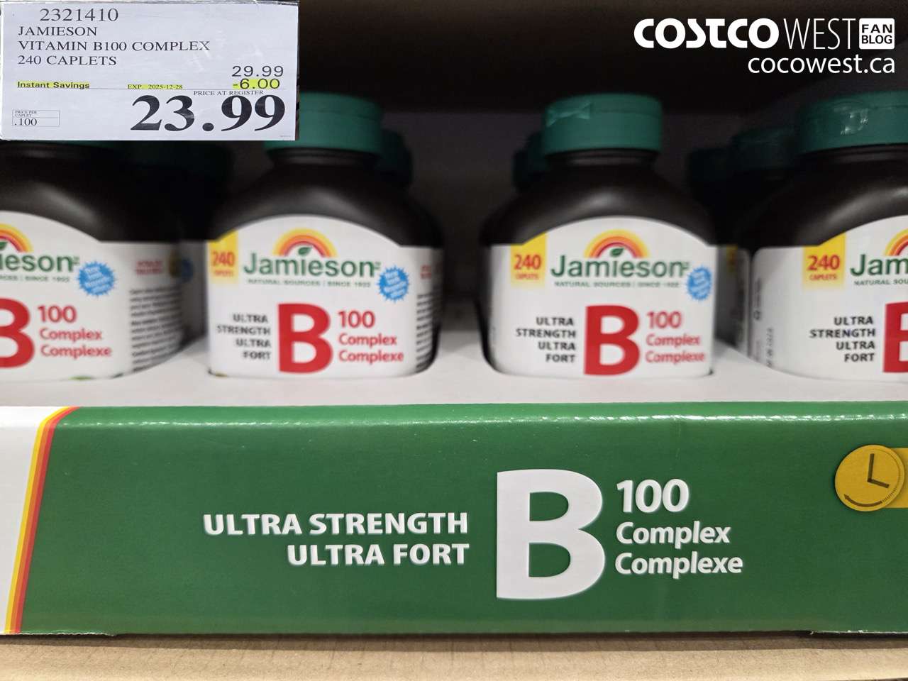 2321410 JAMIESON VITAMIN B100 COMPLEX 240 CAPLETS ($6.00 INSTANT SAVINGS EXPIRES ON 2025-12-28) $23.99