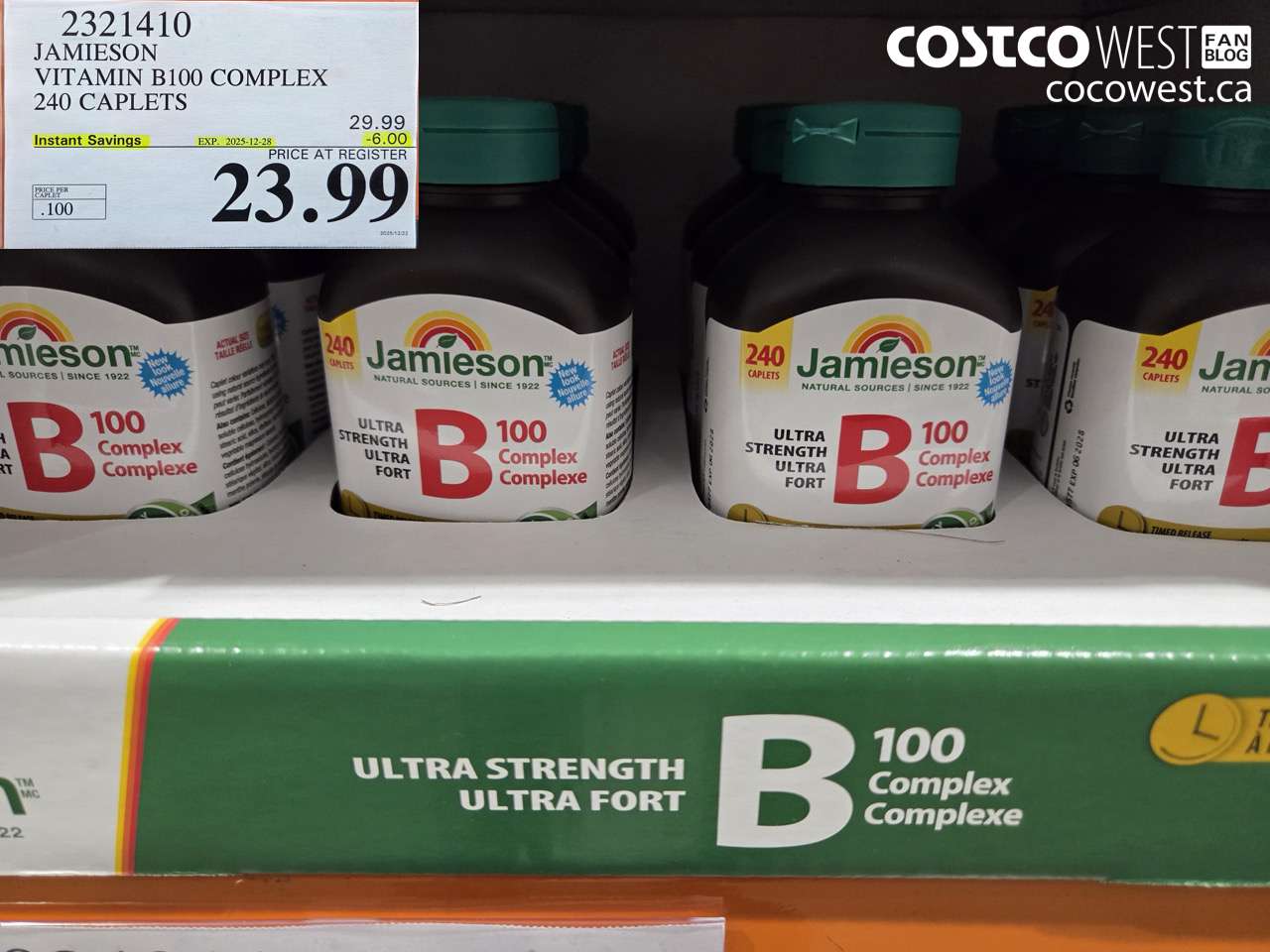 2321410 JAMIESON VITAMIN B100 COMPLEX 240 CAPLETS ($6.00 INSTANT SAVINGS EXPIRES ON 2025-12-28) $23.99