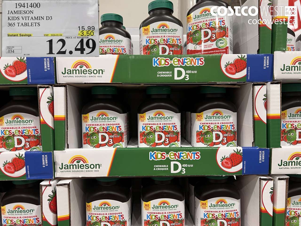 1941400 JAMIESON VITAMIN D3 FOR KIDS 365 TABLETS ($3.50 INSTANT SAVINGS EXPIRES ON 2026-01-04) $12.49