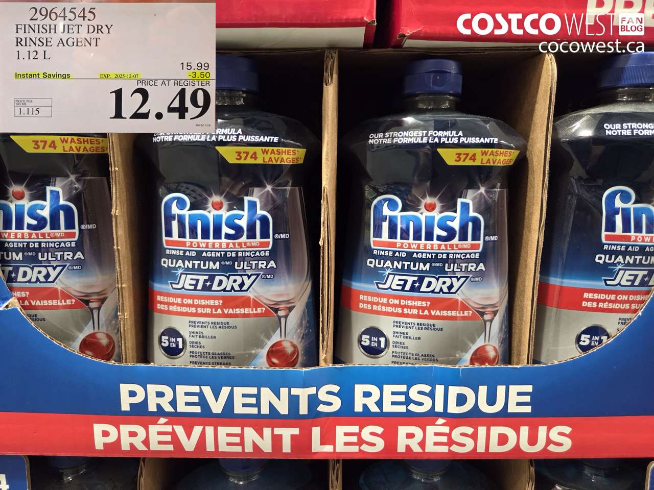 2964545 JET DRY QUANTUM ULTRA RINSE AGENT 1.12L ($3.50 INSTANT SAVINGS EXPIRES ON 2025-12-07) $12.49