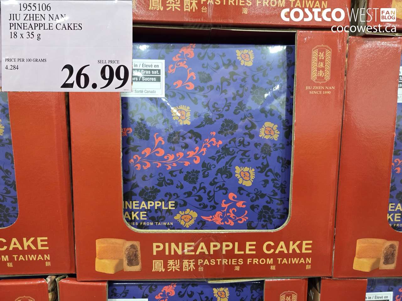 1955106 JIN ZHEN NAN PINEAPPLE CAKES 18 X 35G $26.99