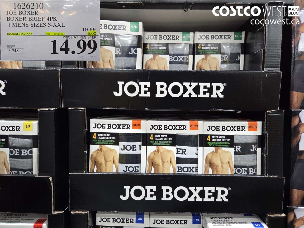 1626210 JOE BOXER BOXER BRIEFS 4PK MENS SIZES S-XXL ($5.00 INSTANT SAVINGS EXPIRES ON 2025-12-28) $14.99