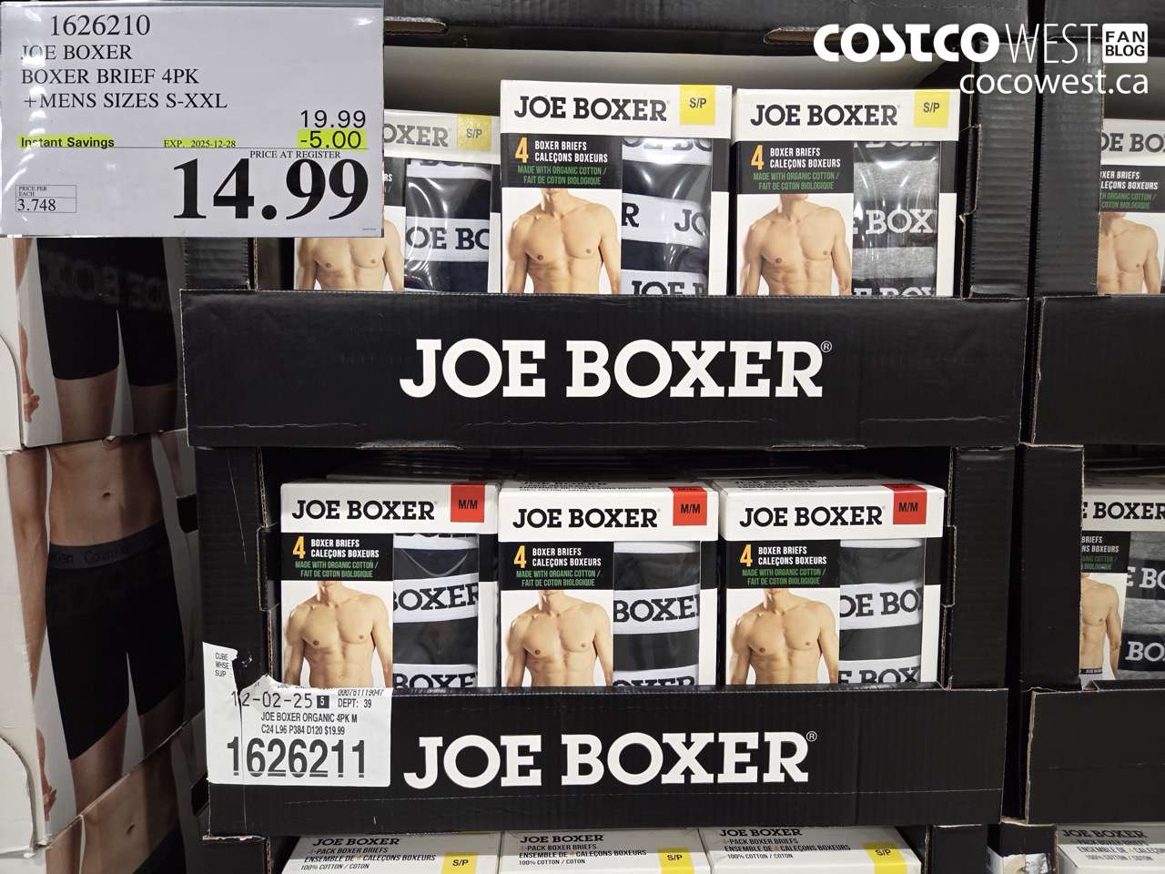 1626210 JOE BOXER BOXER BRIEFS 4PK MENS SIZES S-XXL ($5.00 INSTANT SAVINGS EXPIRES ON 2025-12-28) $14.99