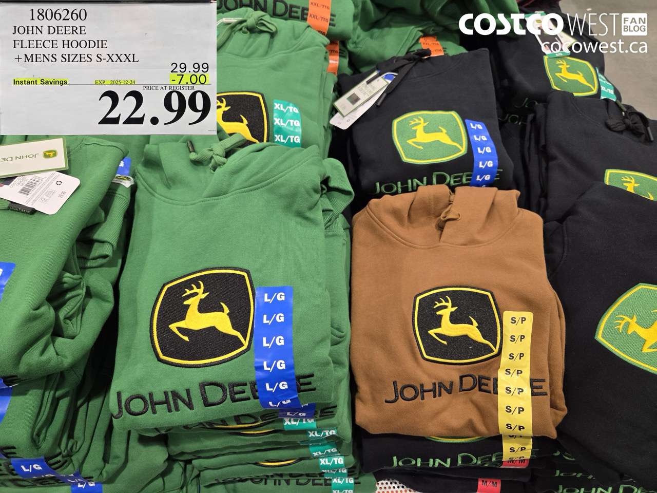 1806260 JOHN DEERE HOODIE MENS SIZES S-XXXL ($7.00 INSTANT SAVINGS EXPIRES ON 2025-12-24) $22.99