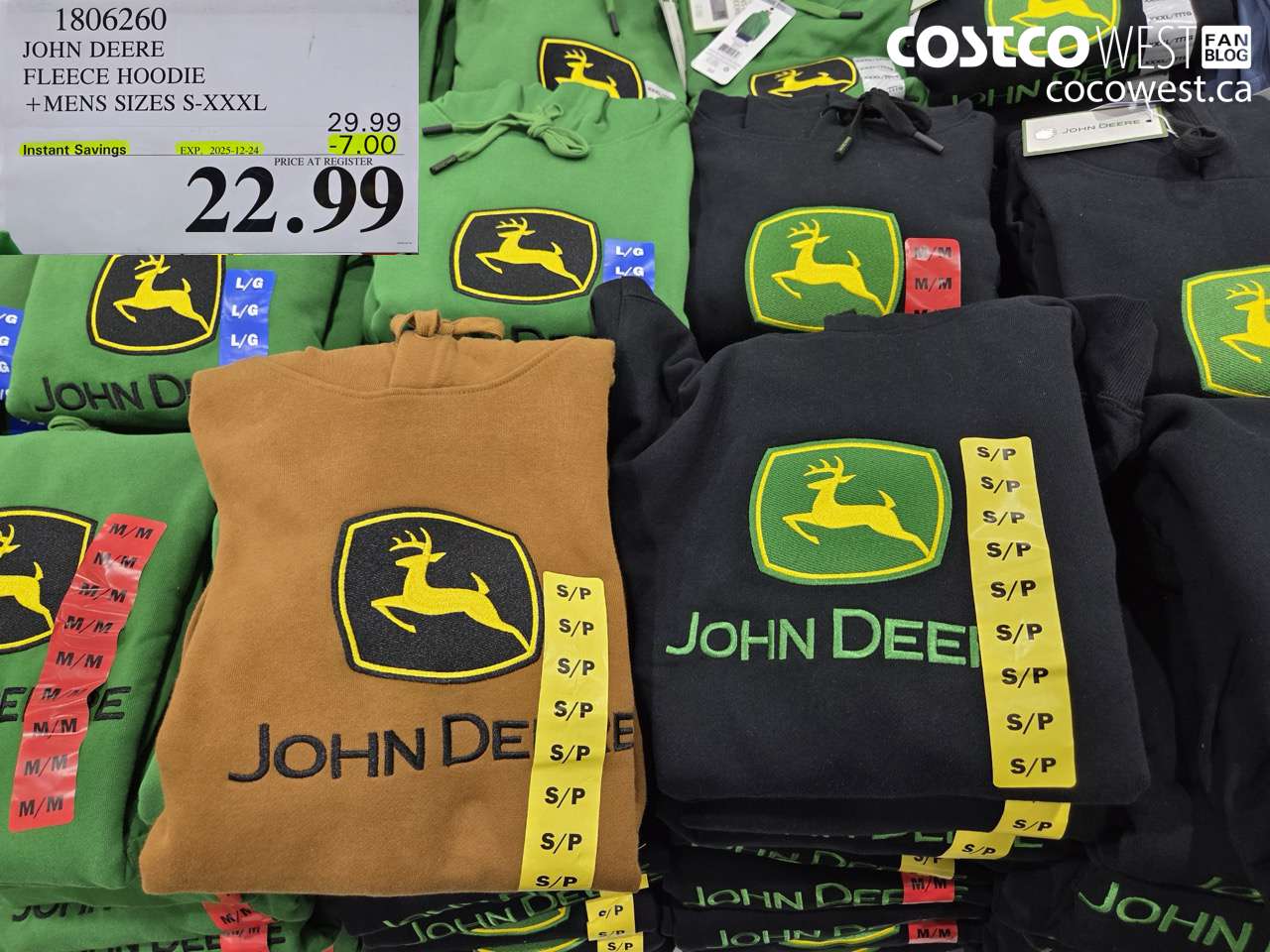 1806260 JOHN DEERE HOODIE MENS SIZES S-XXXL ($7.00 INSTANT SAVINGS EXPIRES ON 2025-12-24) $22.99