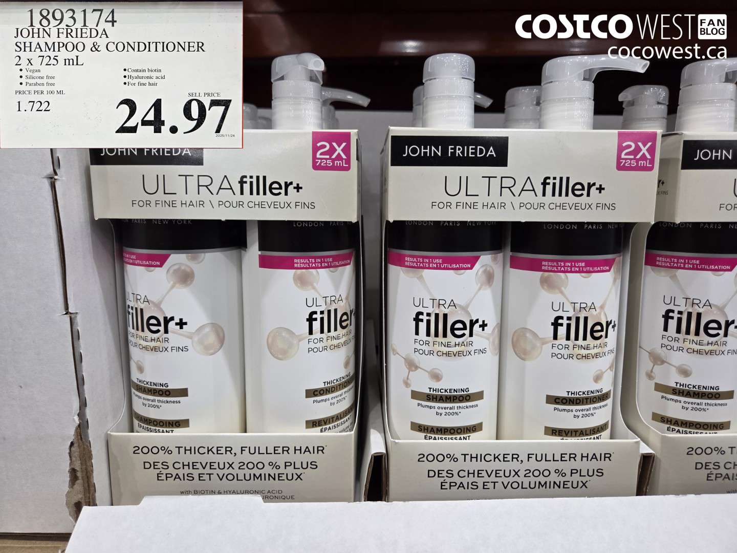 1893174 JOHN FRIEDA SHAMPOO & CONDITIONER 2 X 725ML $24.97