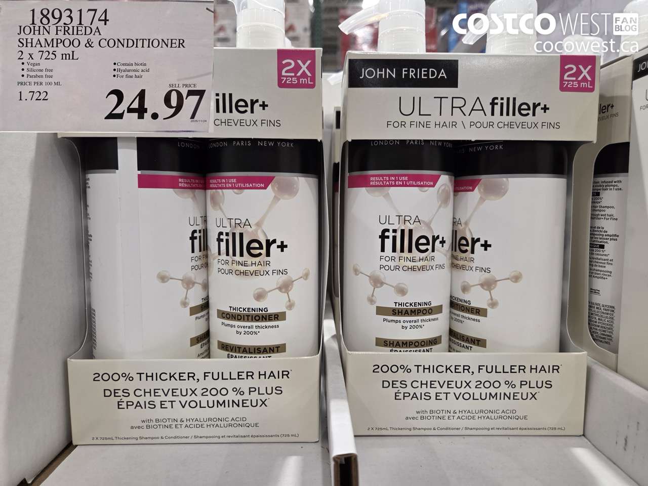 1893174 JOHN FRIEDA SHAMPOO & CONDITIONER 2 X 725ML $24.97