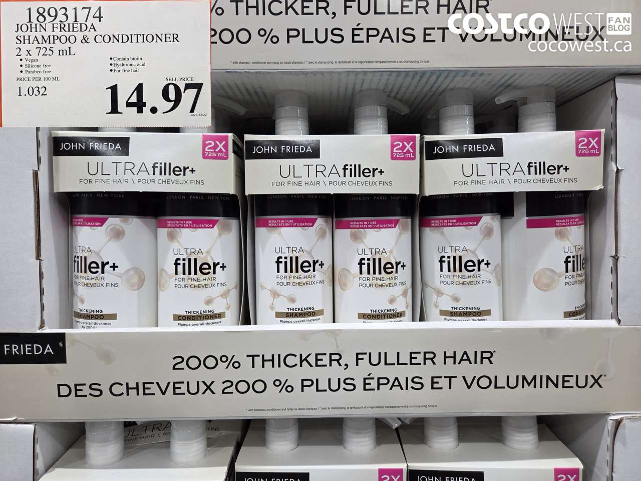 1893174 JOHN FRIEDA SHAMPOO & CONDITIONER 2 X 725ML $14.97