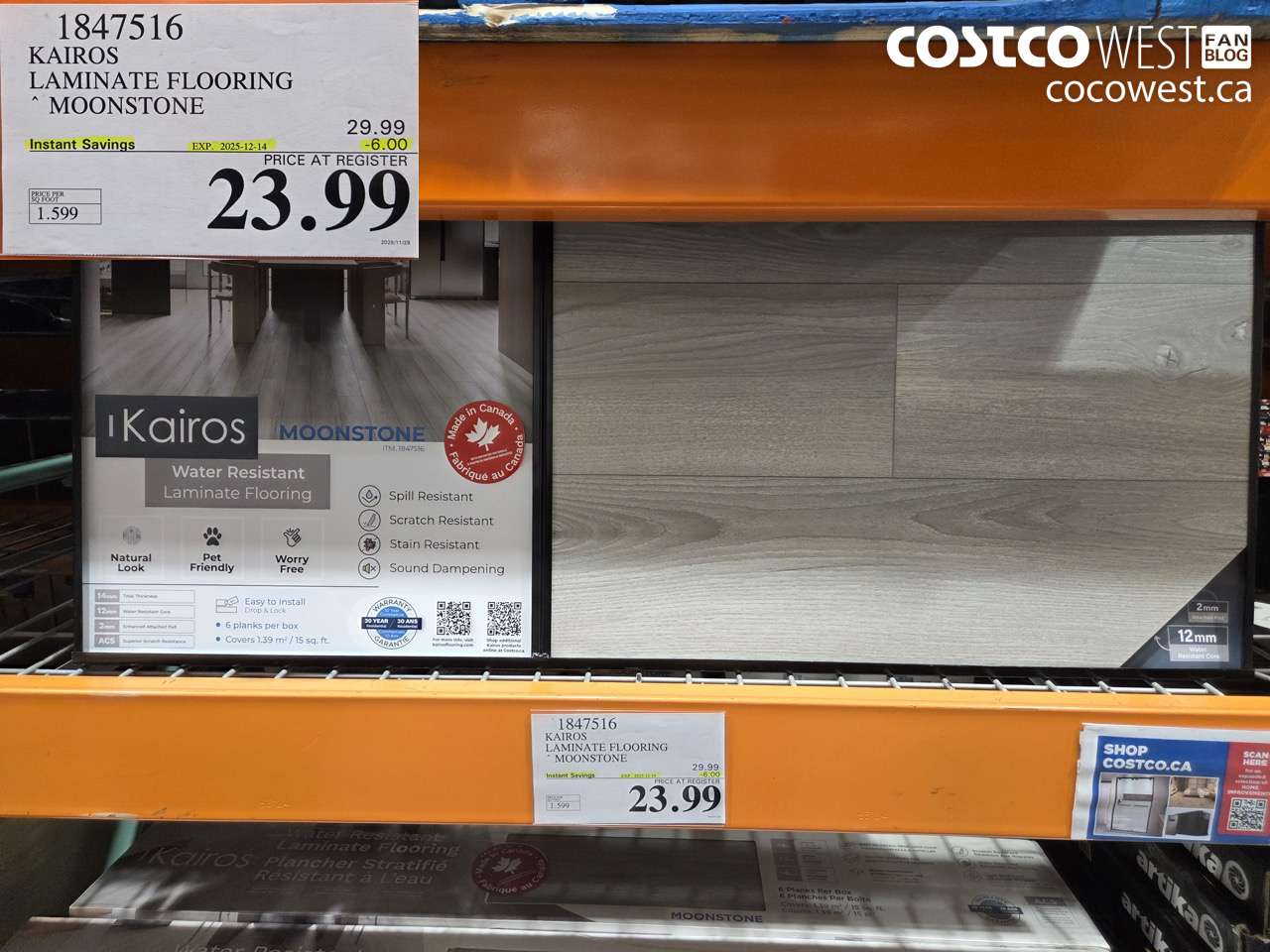 1847516 KAIROS LAMINATE FLOORING MOONSTONE ($6.00 INSTANT SAVINGS EXPIRES ON 2025-12-14) $23.99