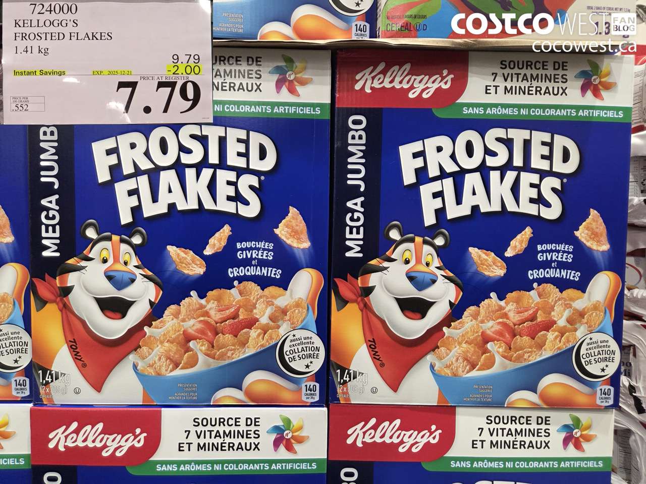 724000 KELLOGG'S FROSTED FLAKES 1.41 kg ($2.00 INSTANT SAVINGS EXPIRES ON 2025-12-21) $7.99