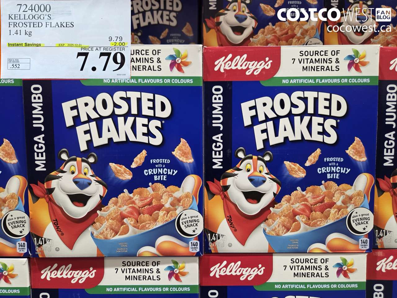 724000 KELLOGG'S FROSTED FLAKES 1.41 kg ($2.00 INSTANT SAVINGS EXPIRES ON 2025-12-21) $7.99
