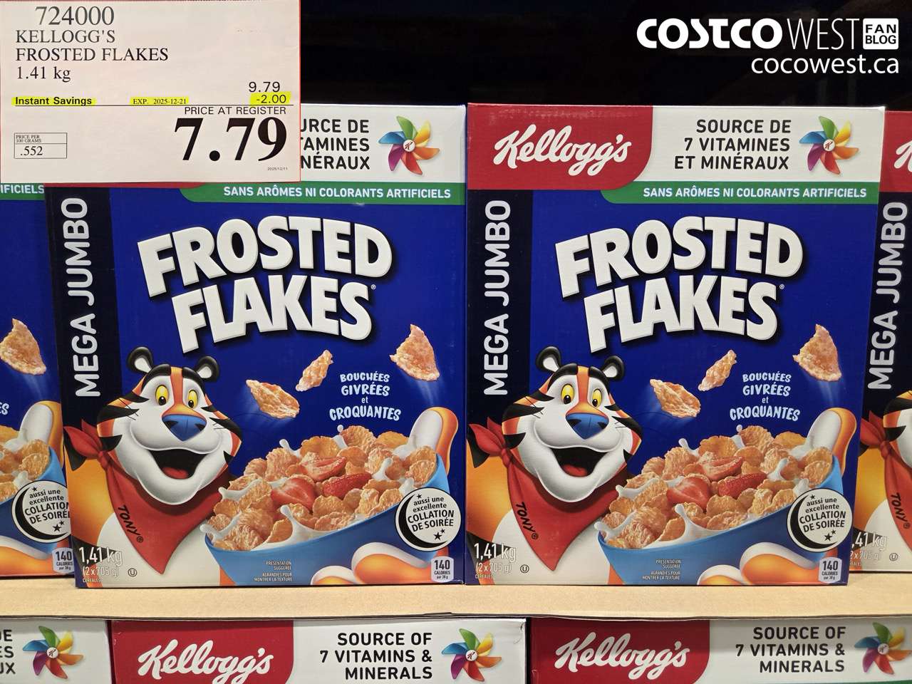 724000 KELLOGG'S FROSTED FLAKES 1.41 kg ($2.00 INSTANT SAVINGS EXPIRES ON 2025-12-21) $7.99
