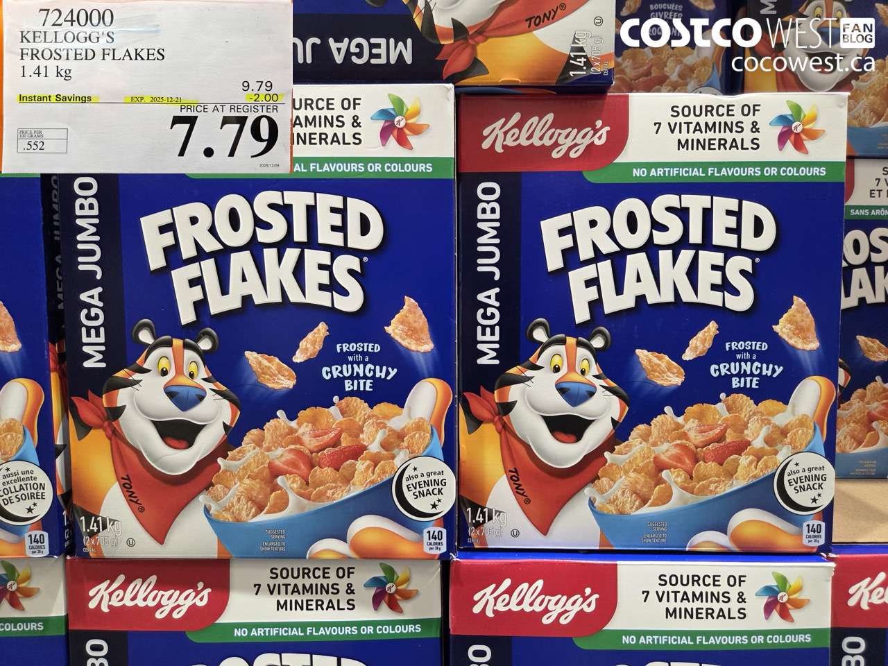724000 KELLOGG'S FROSTED FLAKES 1.41 kg ($2.00 INSTANT SAVINGS EXPIRES ON 2025-12-21) $7.79