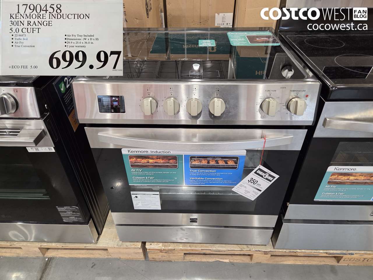 1790458 KENMORE INDUCTION 30IN RANGE 5.0 CUFT $699.97