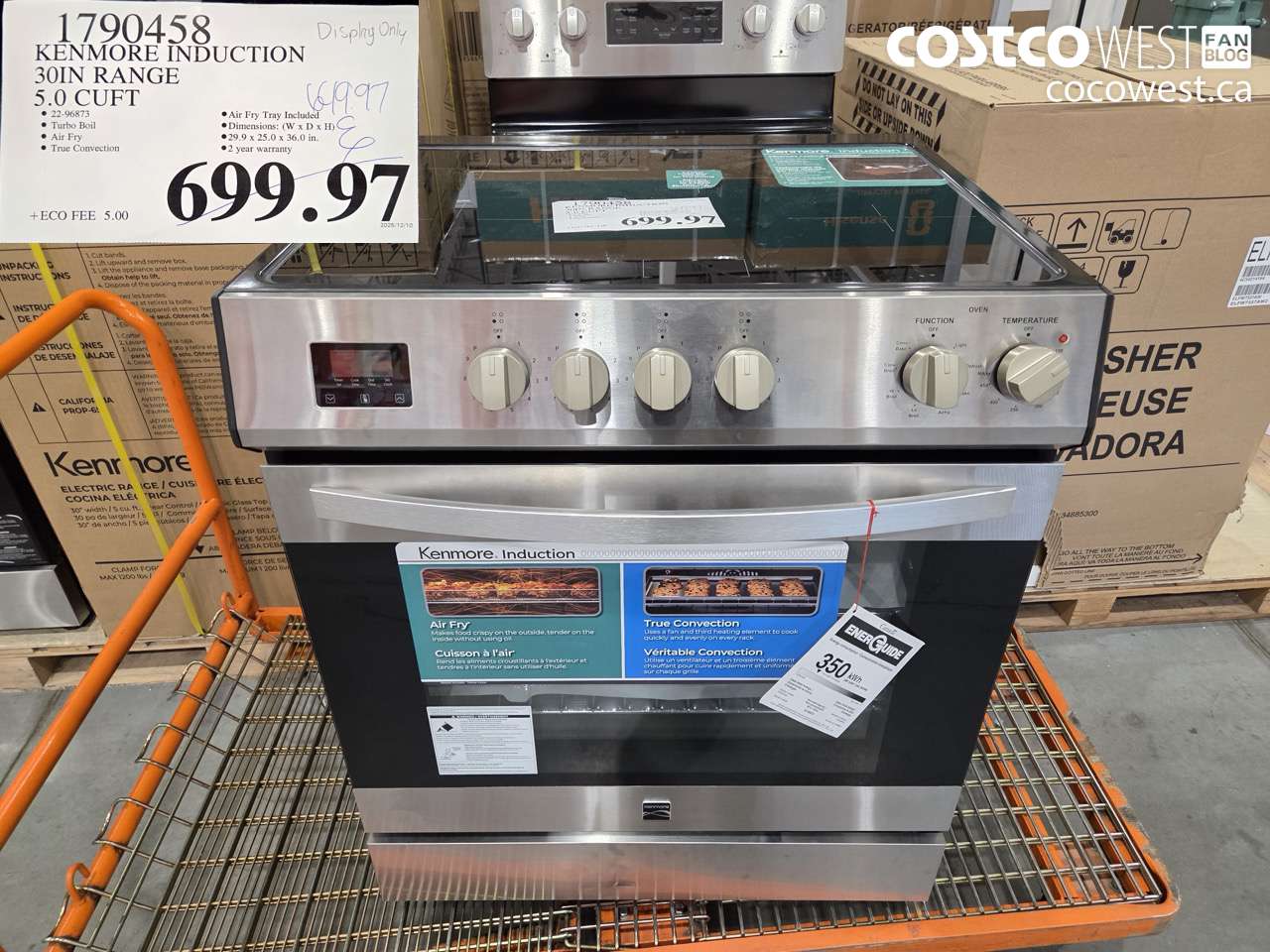 1790458 KENMORE INDUCTION 30IN RANGE 5.0 CUFT $699.97