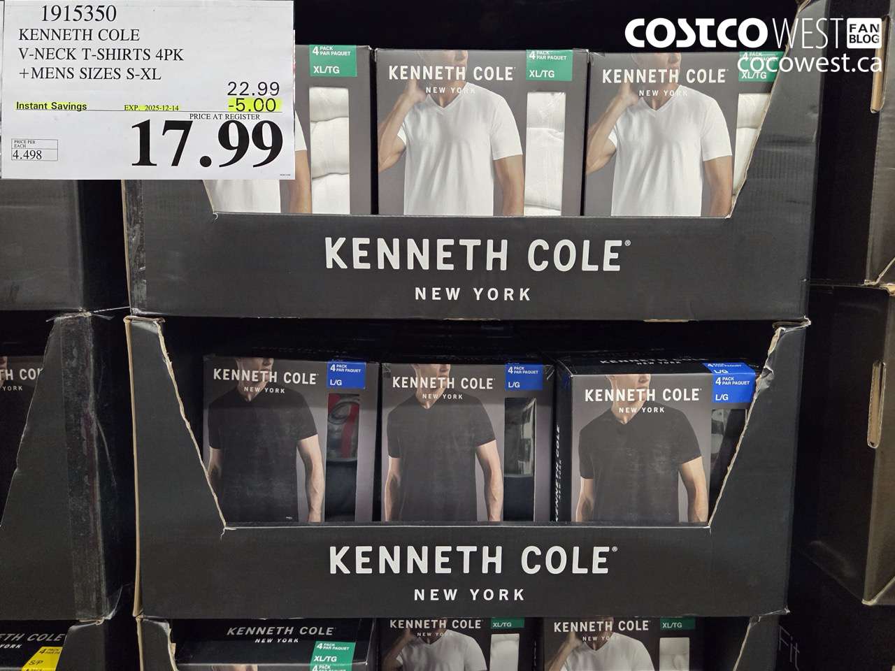 1915350 KENNETH COLE V-NECK T-SHIRTS 4PK MENS SIZES S-XL ($5.00 INSTANT SAVINGS EXPIRES ON 2025-12-14) $17.99