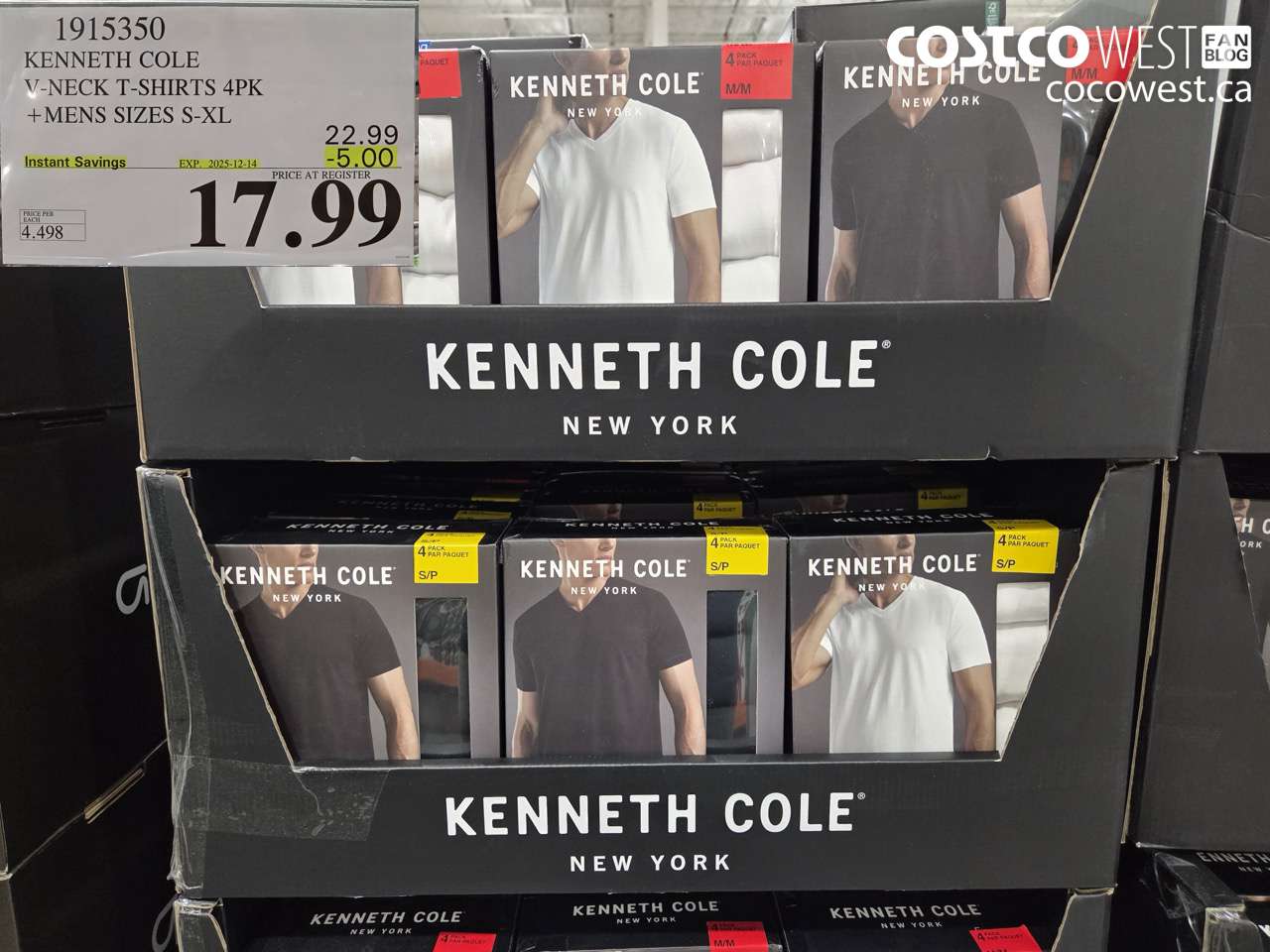 1915350 KENNETH COLE V-NECK T-SHIRTS 4PK MENS SIZES S-XL ($5.00 INSTANT SAVINGS EXPIRES ON 2025-12-14) $17.99