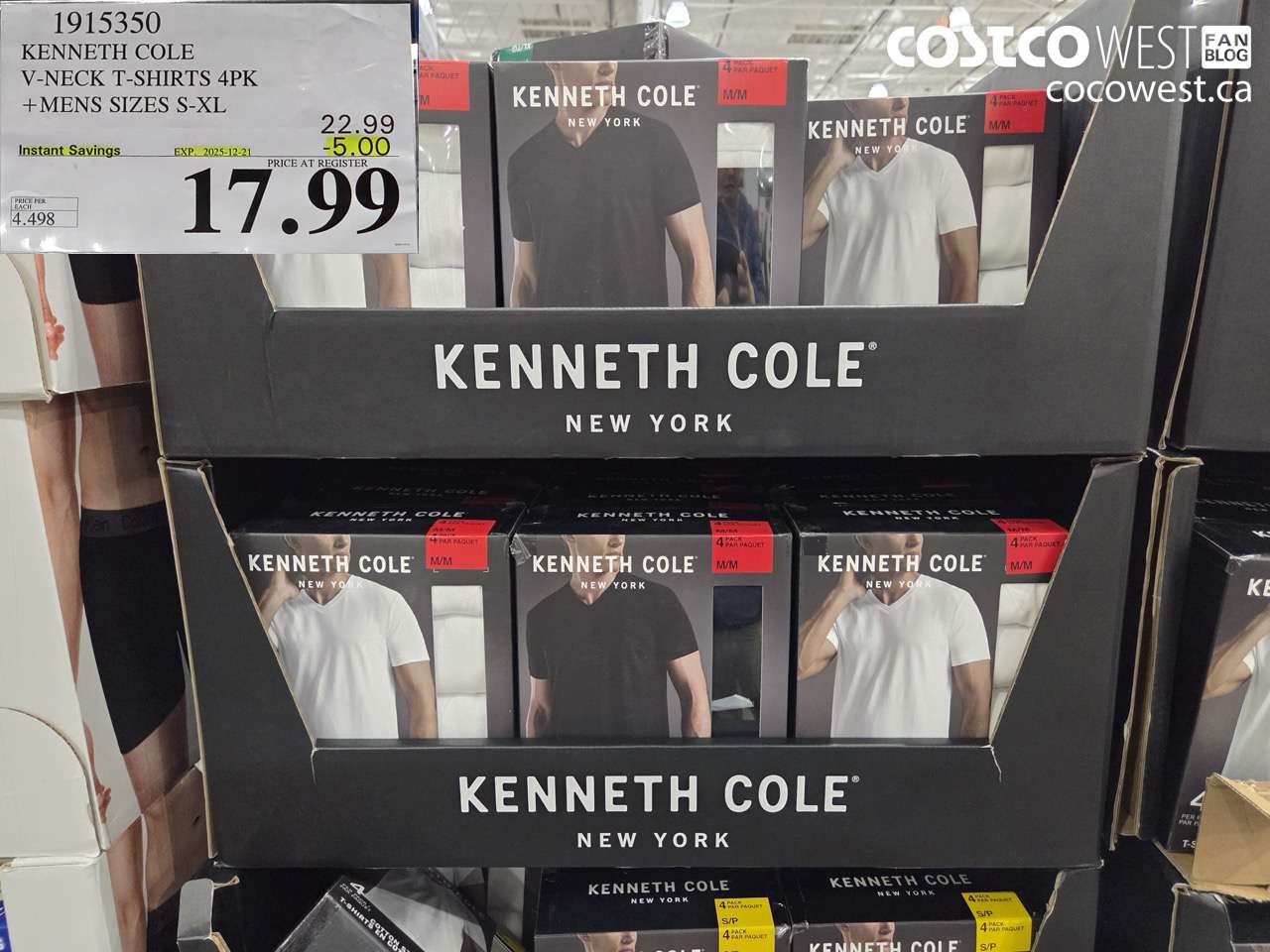1915350 KENNETH COLE V-NECK T-SHIRTS 4PK MENS SIZES S-XL ($5.00 INSTANT SAVINGS EXPIRES ON 2025-12-21) $17.99