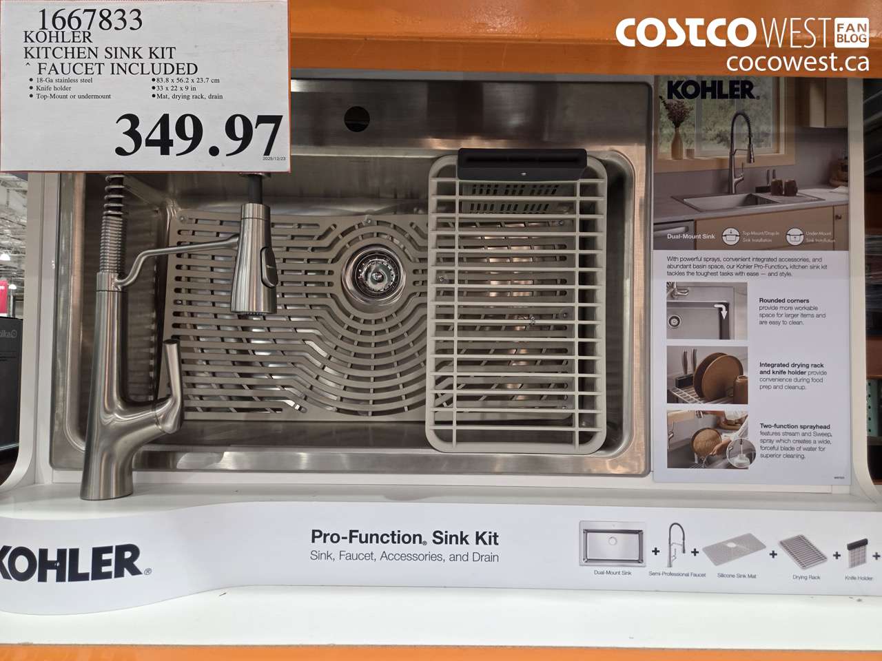 1667833 KHOLER KITCHEN SINK KIT FAUCET INCLUDED $349.97