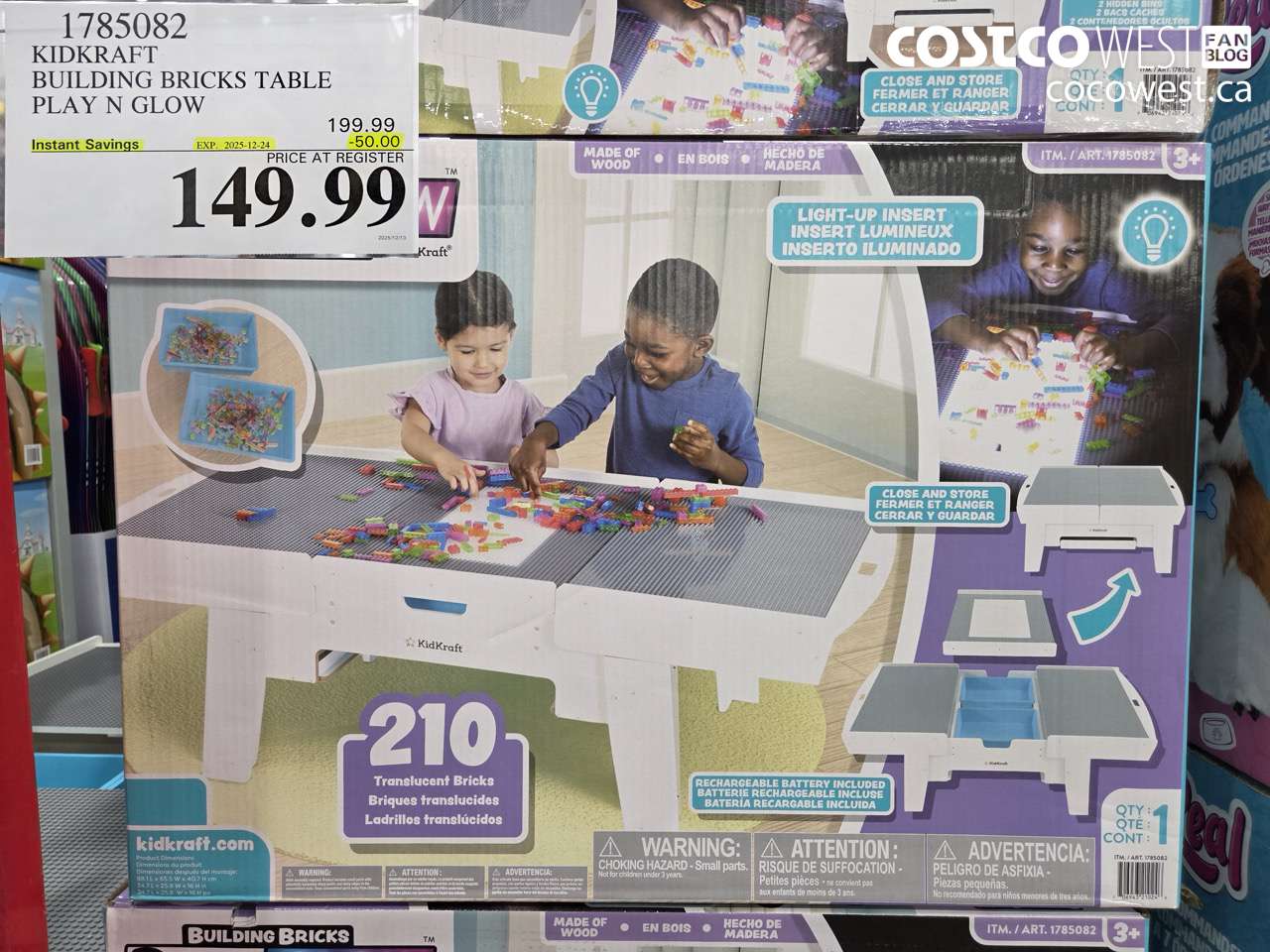 1785082 KIDKRAFT BUILDING BRICKS TABLE PLAY N GLOW ($50.00 INSTANT SAVINGS EXPIRES ON 2025-12-24) $149.99