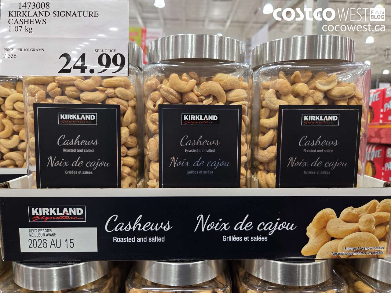 1473008 KIRKLAND SIGNATURE CASHEWS 1.07 KG $24.99