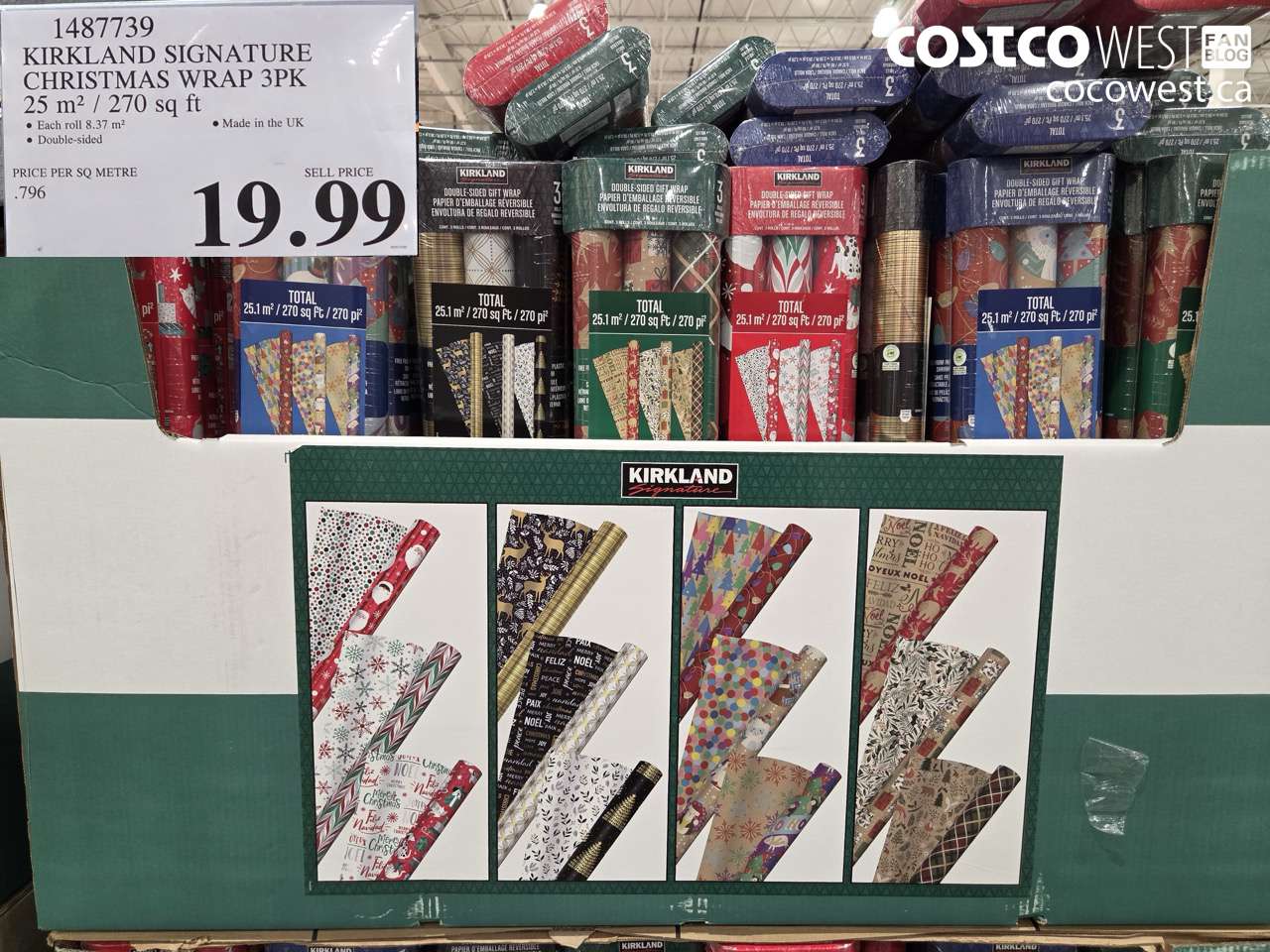 1487739 KIRKLAND SIGNATURE CHRISTMAS WRAP 3PK 25 M2 / 270 SQ FT $19.99