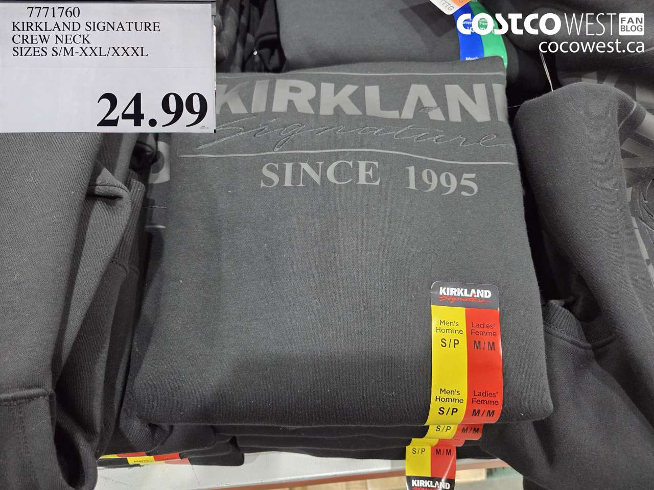 7771760 KIRKLAND SIGNATURE CREW NECK SIZES S/M-XXL/XXXL $24.99