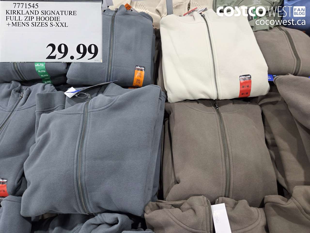 7771545 KIRKLAND SIGNATURE FULL ZIP HOODIE MENS SIZES S-XXL $29.99