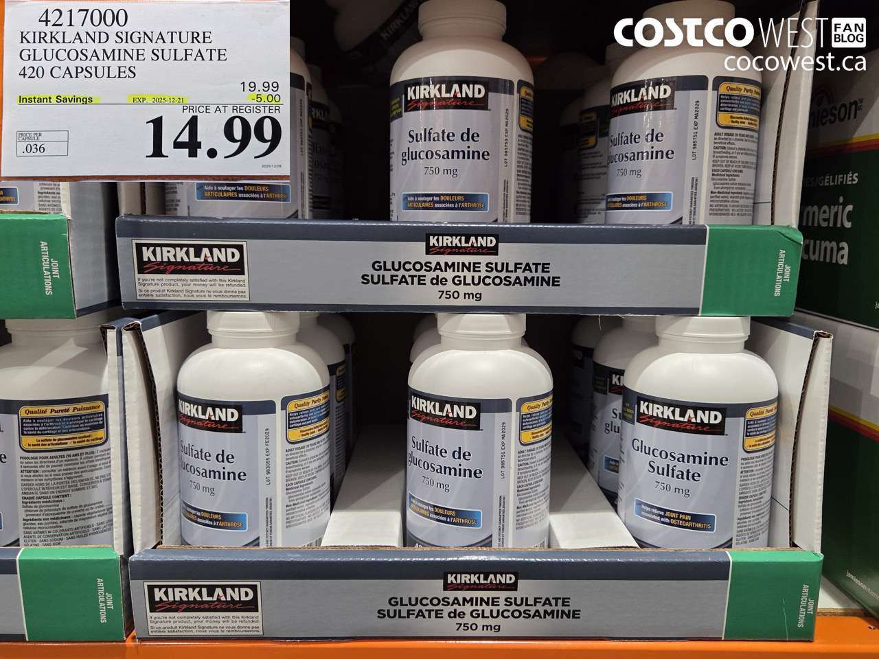4217000 KIRKLAND SIGNATURE GLUCOSAMINE SULFATE 420 CAPSULES ($5.00 INSTANT SAVINGS EXPIRES ON 2025-12-21) $14.99