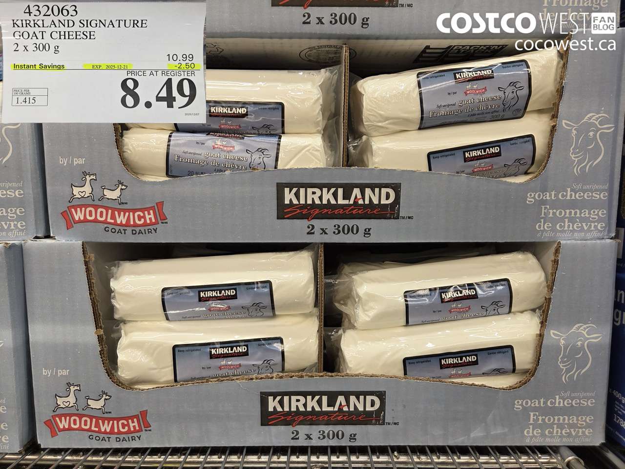 432063 KIRKLAND SIGNATURE GOAT CHEESE 2 x 300 g ($2.50 INSTANT SAVINGS EXPIRES ON 2025-12-21) $8.49
