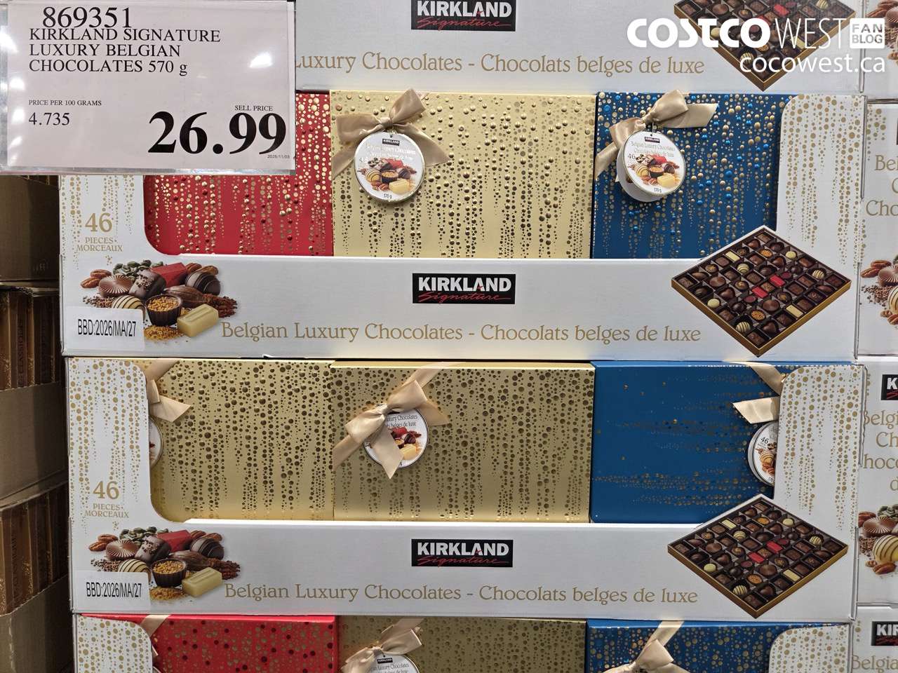 869351 KIRKLAND SIGNATURE LUXURY BELGIAN CHOCOLATES 570 g $26.99